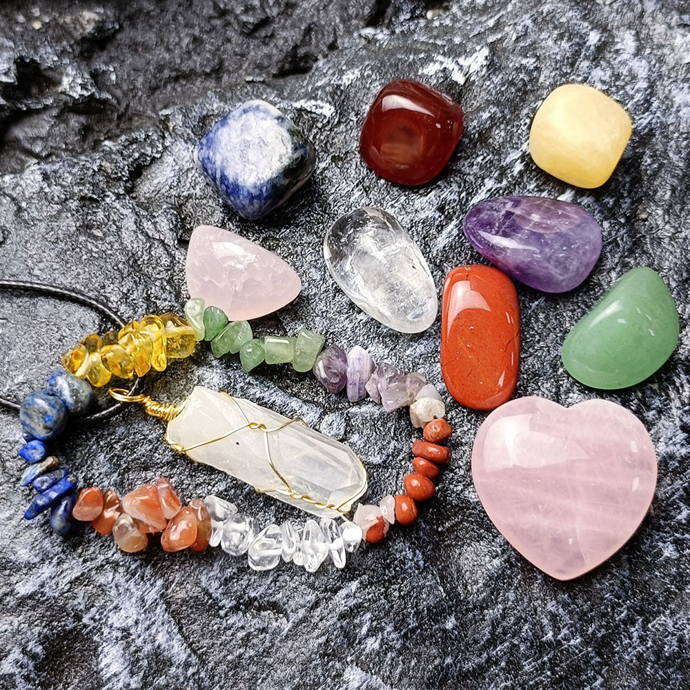 7 Chakra Tumbled Stone Box Set with Necklace and Bracelet