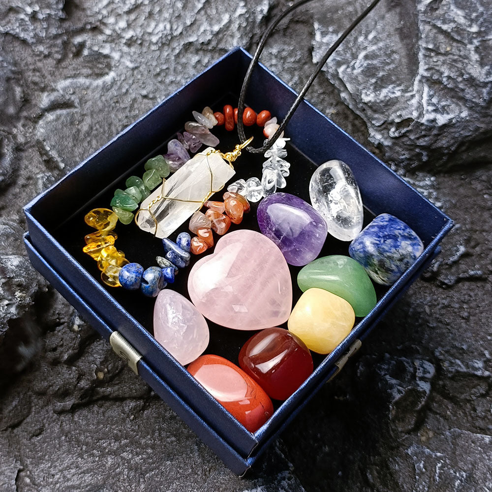 7 Chakra Tumbled Stone Box Set with Necklace and Bracelet