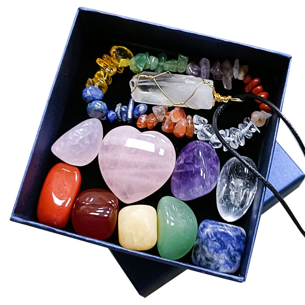 7 Chakra Tumbled Stone Box Set with Necklace and Bracelet